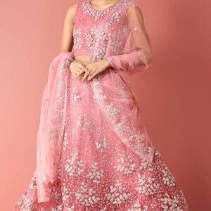 PINK NET SEQUINSE WORK STITCHED LEHENGA & BLOUSE, DUPATTA